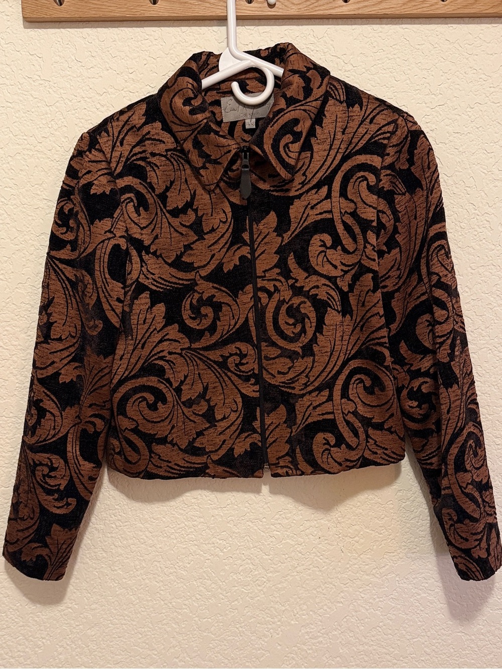 Black & Brown Brocade Zip-Front Jacket